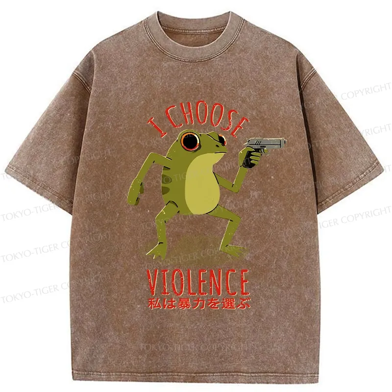 Tokyo-Tiger I Choose Violence Funny Washed T-Shirt