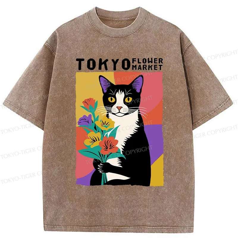 Tokyo-Tiger Flower Market In Tokyo Japan Washed T-Shirt