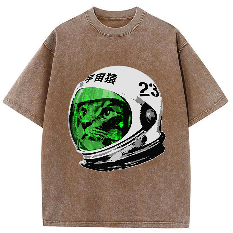 Tokyo-Tiger Astronaut Cat Washed T-Shirt