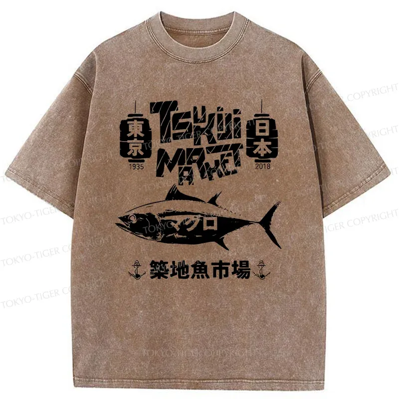 Tokyo-Tiger Retro Tsukiji Fish Market Washed T-Shirt