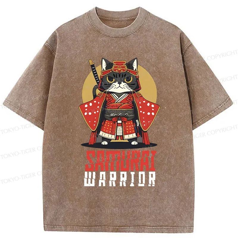 Tokyo-Tiger Mighty Cat Samurai Washed T-Shirt
