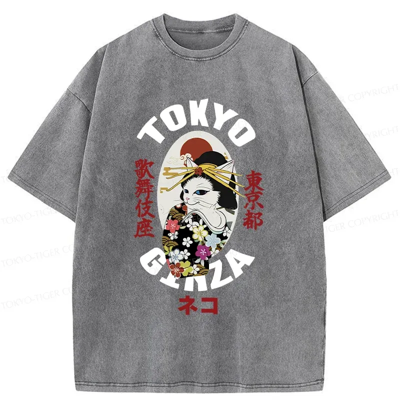 Tokyo-Tiger Geisha Cat Washed T-Shirt