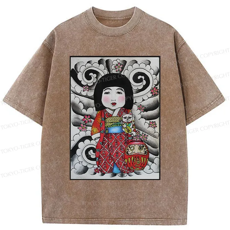 Tokyo-Tiger Japanese Little Girl Washed T-Shirt