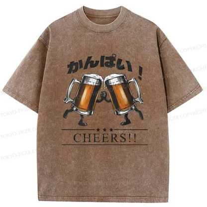 Tokyo-Tiger Cheers Japanese Beer Washed T-Shirt