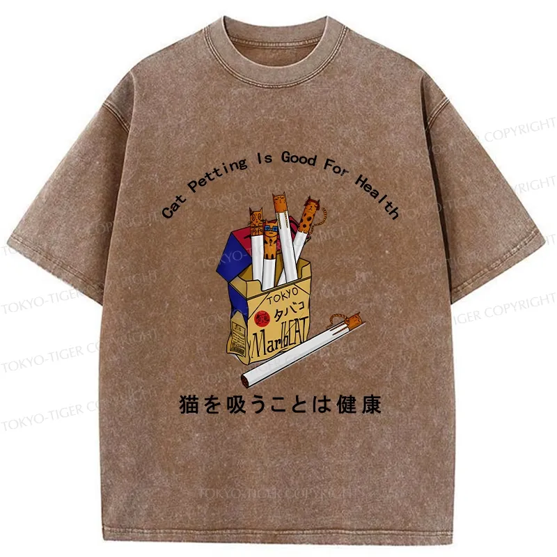 Tokyo-Tiger Cat Petting Is Good For Health Washed T-Shirt