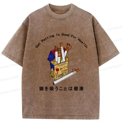 Tokyo-Tiger Cat Petting Is Good For Health Washed T-Shirt