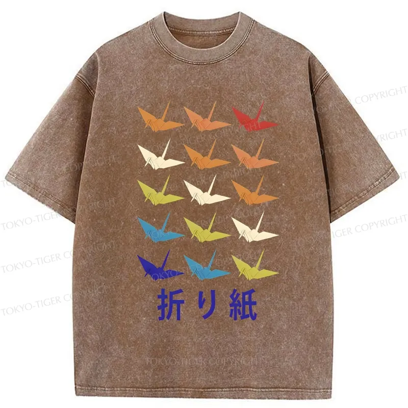 Tokyo-Tiger Japanese Traditional Origami Washed T-Shirt