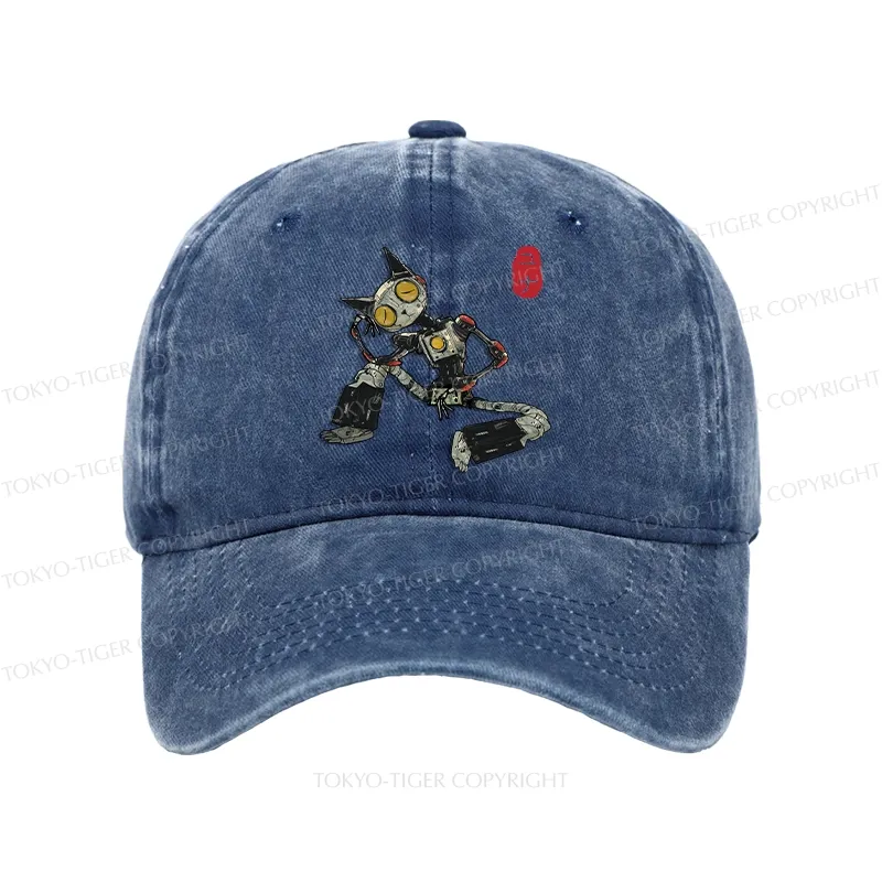 Tokyo-Tiger Contemplative Robot Cat Washed Cap