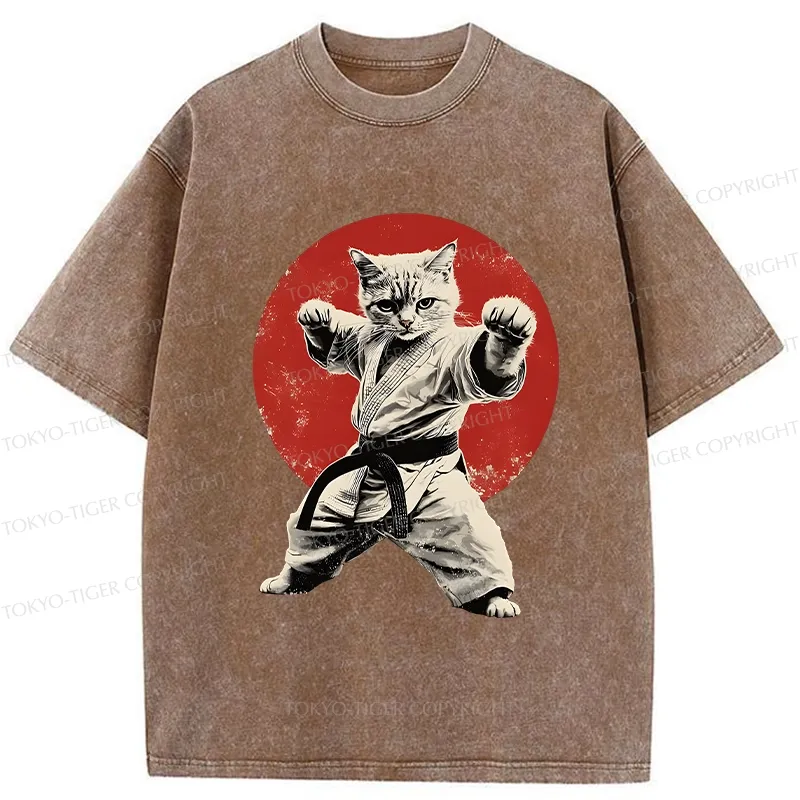 Tokyo-Tiger Japanese Karate Cat Washed T-Shirt