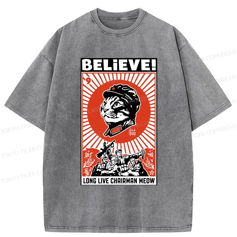 Tokyo-Tiger Long Live Chairman Meow Washed T-Shirt