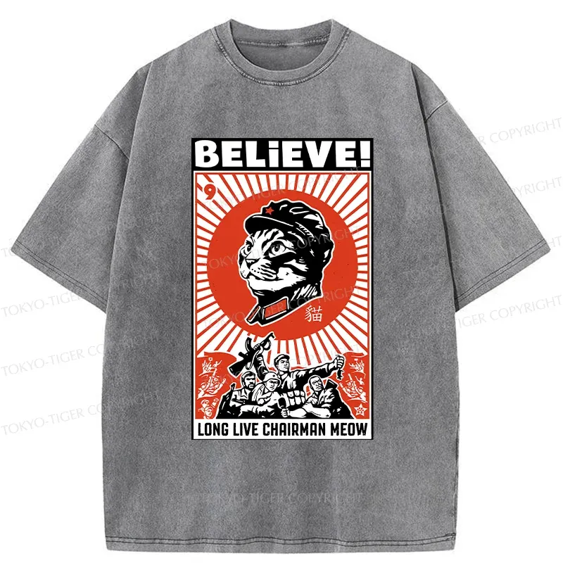 Tokyo-Tiger Long Live Chairman Meow Washed T-Shirt