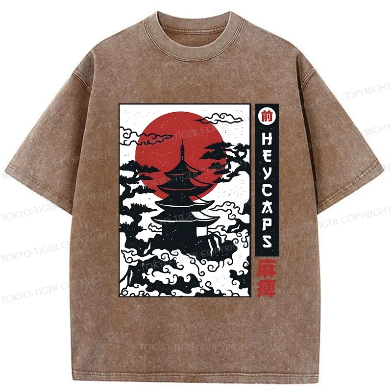 Tokyo-Tiger Japanese Old Temple Washed T-Shirt