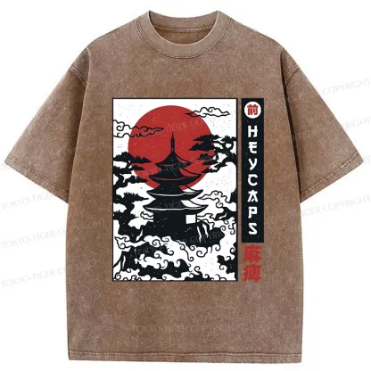 Tokyo-Tiger Japanese Old Temple Washed T-Shirt