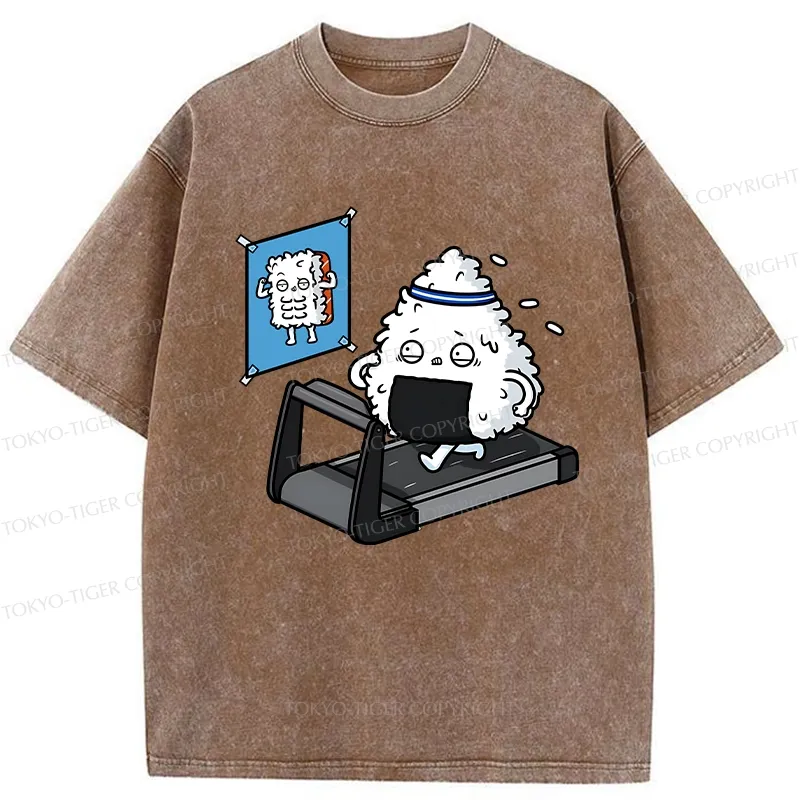 Tokyo-Tiger Funny Sushi Fitness Washed T-Shirt Sale