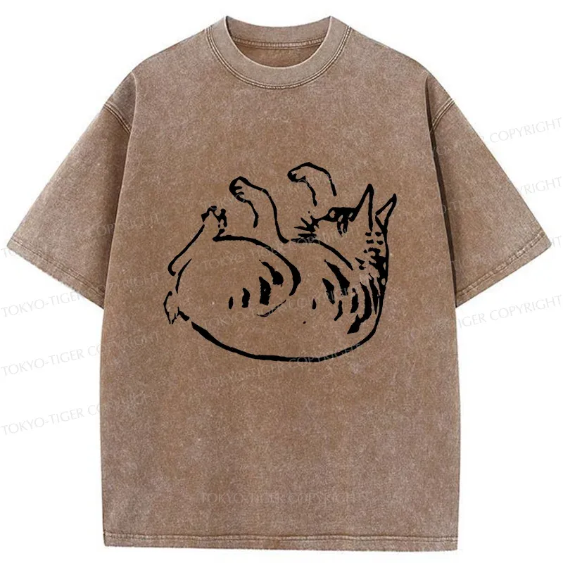 Tokyo-Tiger Sleeping Cat Washed T-Shirt