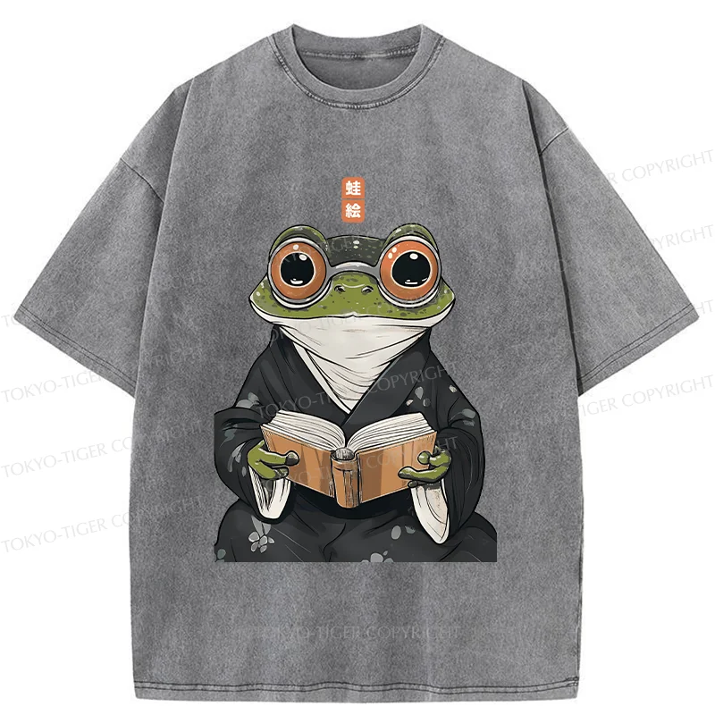 Tokyo-Tiger Frog Reading Washed T-Shirt