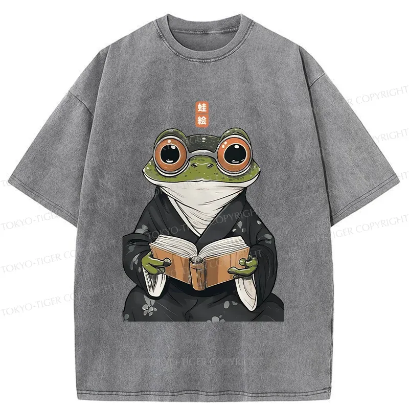 Tokyo-Tiger Frog Reading Washed T-Shirt