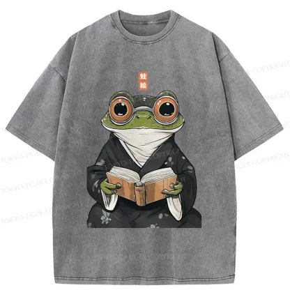 Tokyo-Tiger Frog Reading Washed T-Shirt