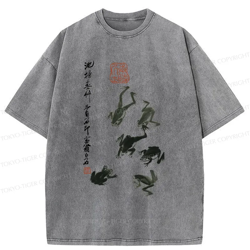 Tokyo-Tiger Retro Japanese Frog Washed T-Shirt