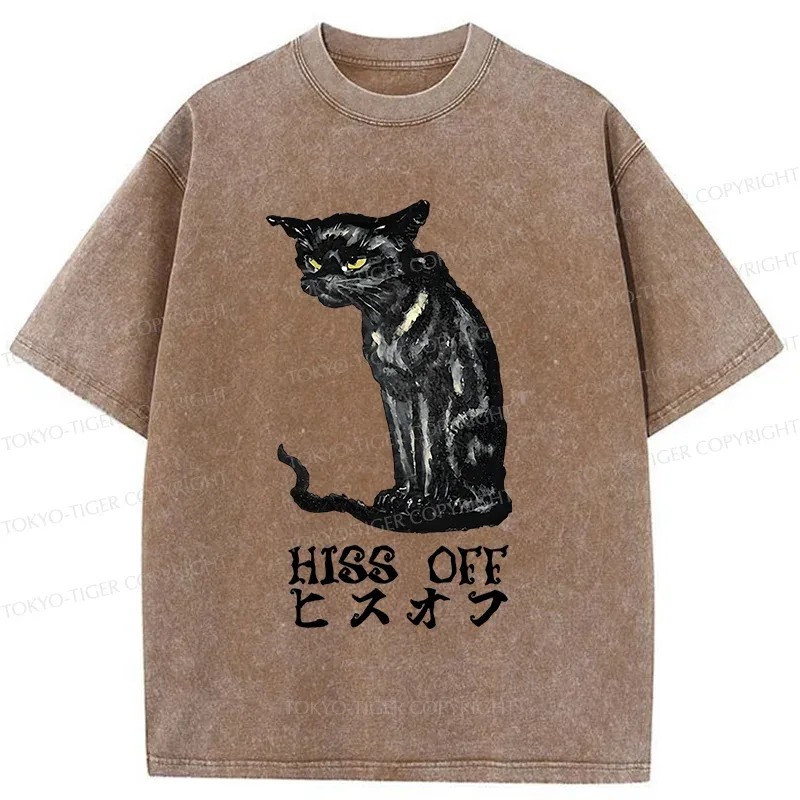 Tokyo-Tiger Watchful Black Cat Washed T-Shirt