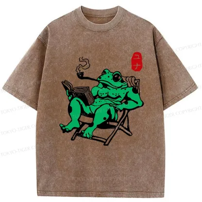 Tokyo-Tiger Muscle Frog Reading Washed T-Shirt