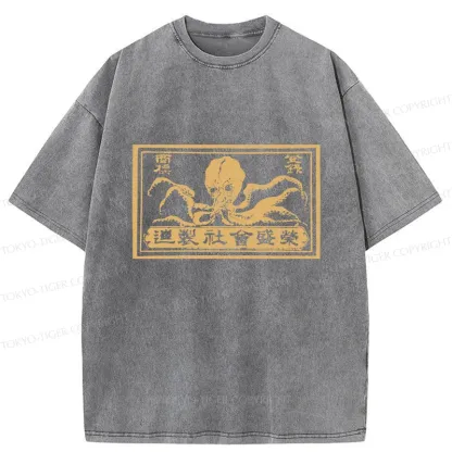Tokyo-Tiger Woodcut Octopus Washed T-Shirt
