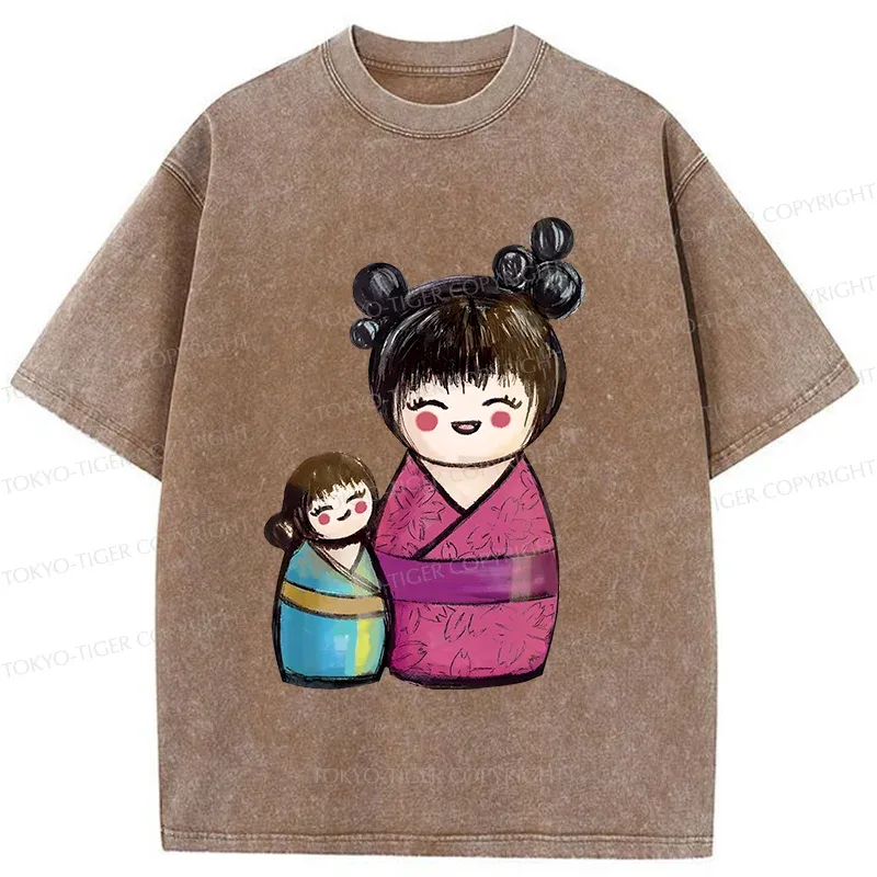 Tokyo-Tiger Geisha Doll Washed T-Shirt
