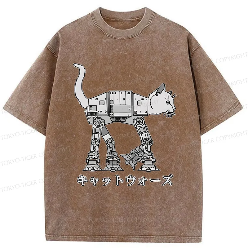 Tokyo-Tiger Cat Wars Washed T-Shirt