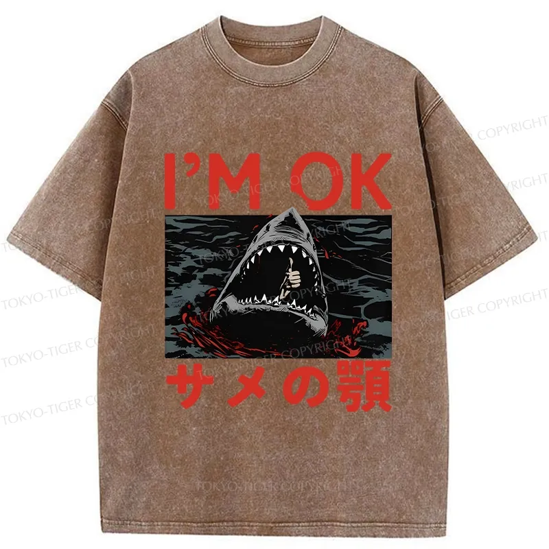 Tokyo-Tiger Funny I'm Ok Washed T-Shirt