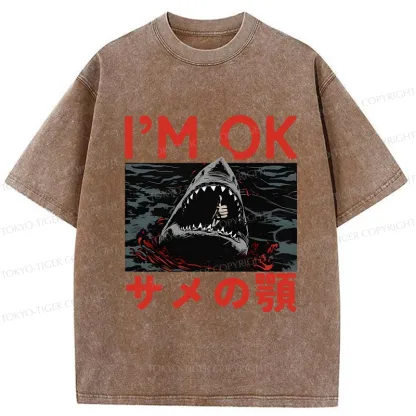 Tokyo-Tiger Funny I'm Ok Washed T-Shirt