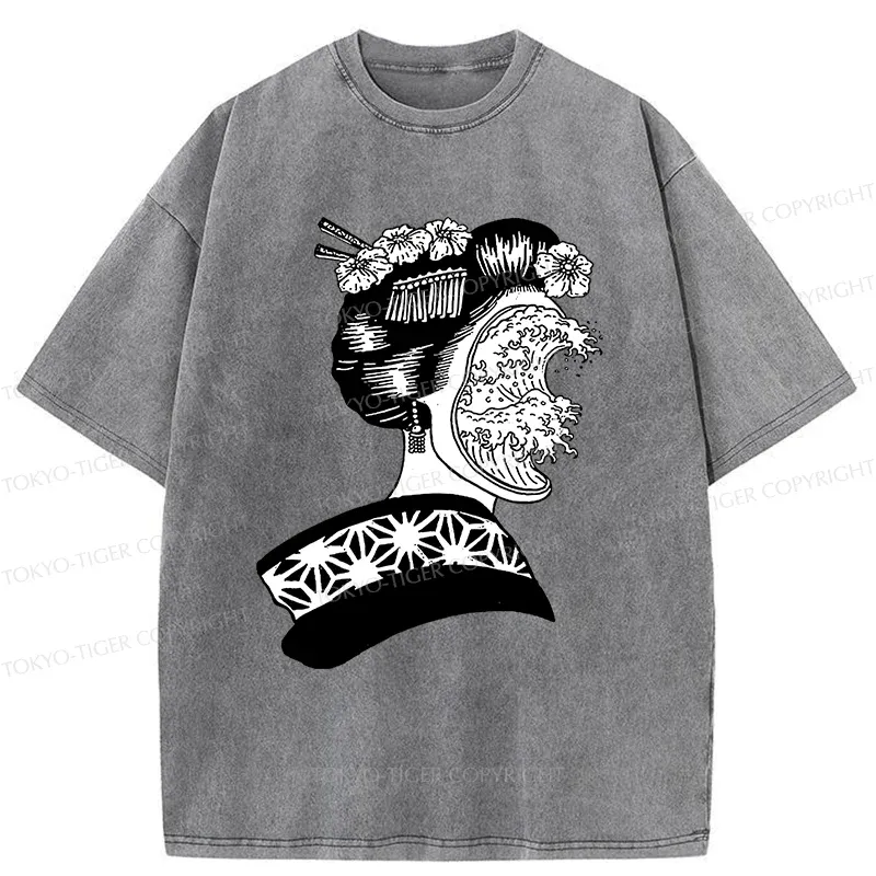 Tokyo-Tiger Horror Geisha And Wave Washed T-Shirt