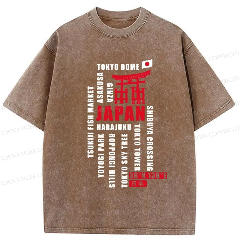 Tokyo-Tiger Japan Attractions Collection Washed T-Shirt