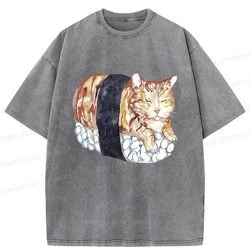 Tokyo-Tiger Sushi Cat Washed T-Shirt