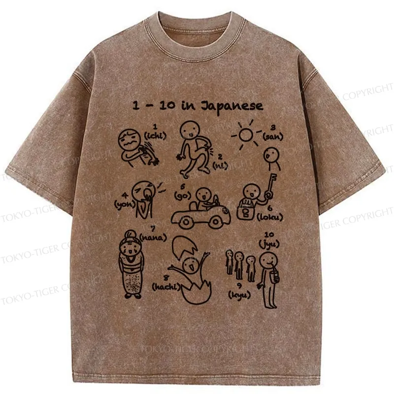 Tokyo-Tiger Funny 1-10 In Japanese Washed T-Shirt