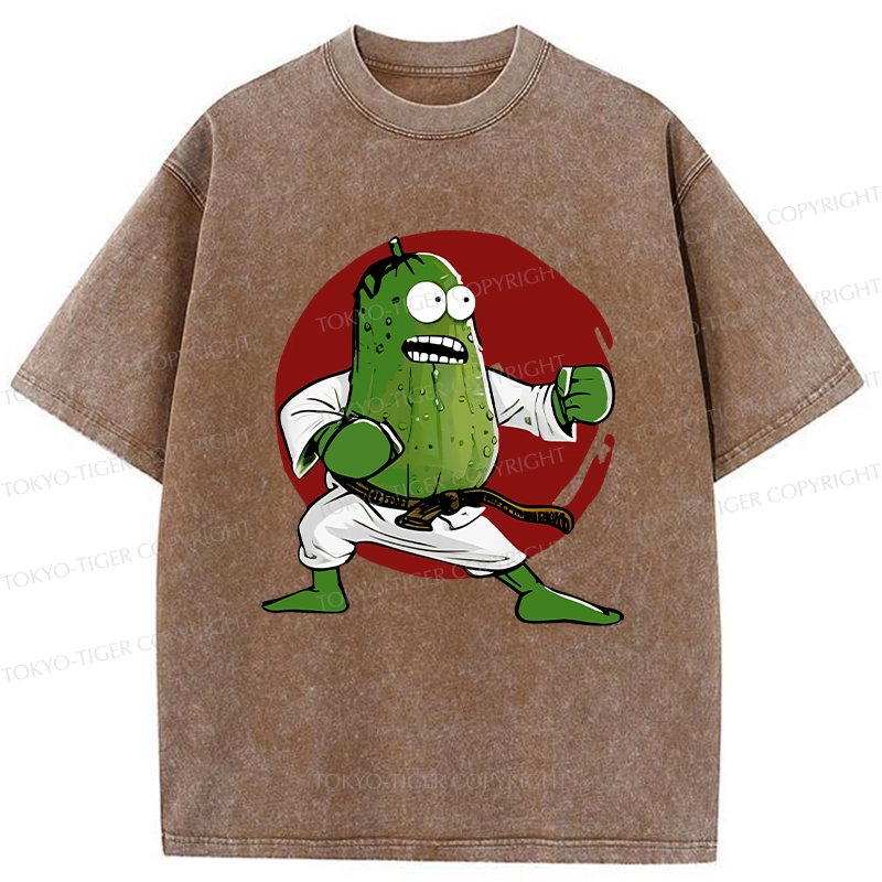 Tokyo-Tiger Pickle Self Defense Funny Washed T-Shirt