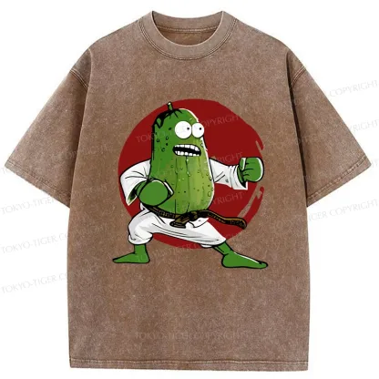 Tokyo-Tiger Pickle Self Defense Funny Washed T-Shirt