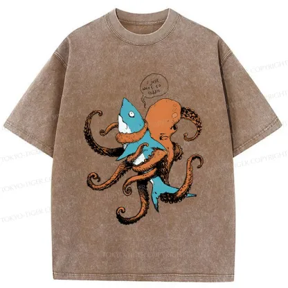 Tokyo-Tiger Octopus Entangles Shark Washed T-Shirt