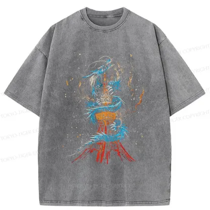 Tokyo-Tiger Dragon And Tokyo Tower Washed T-Shirt