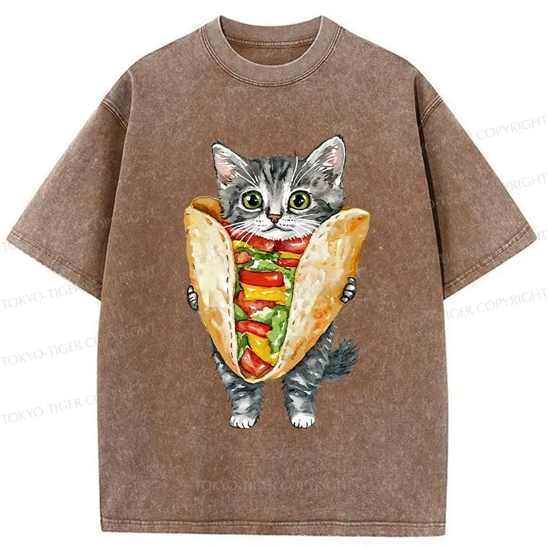 Tokyo-Tiger Kawaii Taco Cat Washed T-Shirt