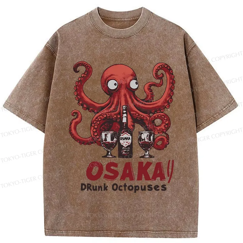 Tokyo-Tiger Osaka Drunk Octopus Washed T-Shirt