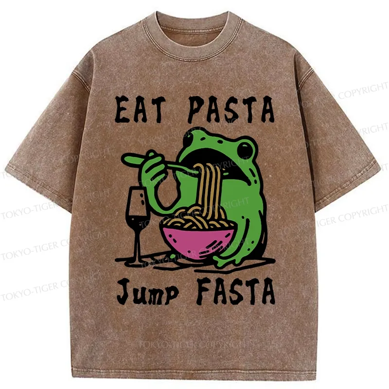 Tokyo-Tiger Eat Pasta Jump Fasta Washed T-Shirt