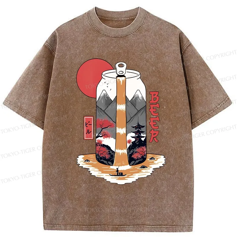 Tokyo-Tiger Japanese Retro Beer Landscape Washed T-Shirt