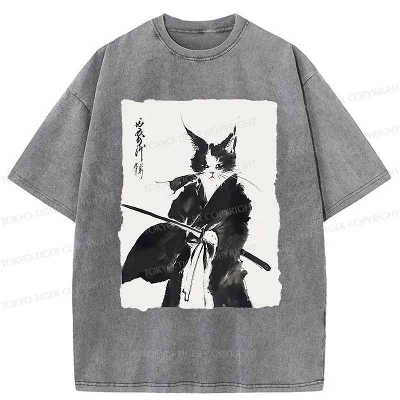 Tokyo-Tiger Retro Warrior Cat Washed T-Shirt