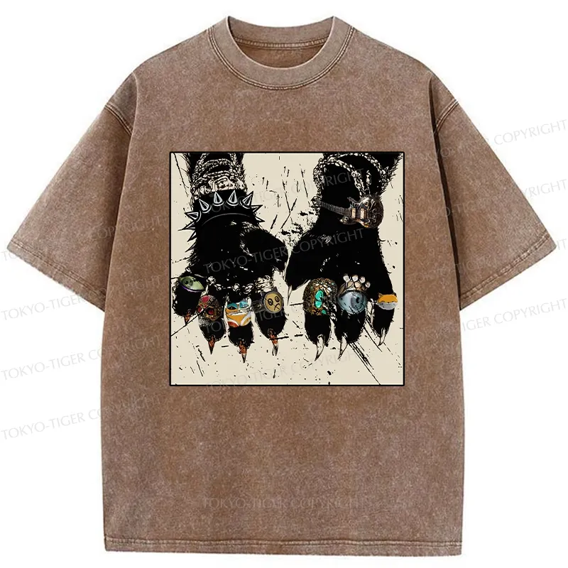 Tokyo-Tiger Funny Rich Cat Washed T-Shirt