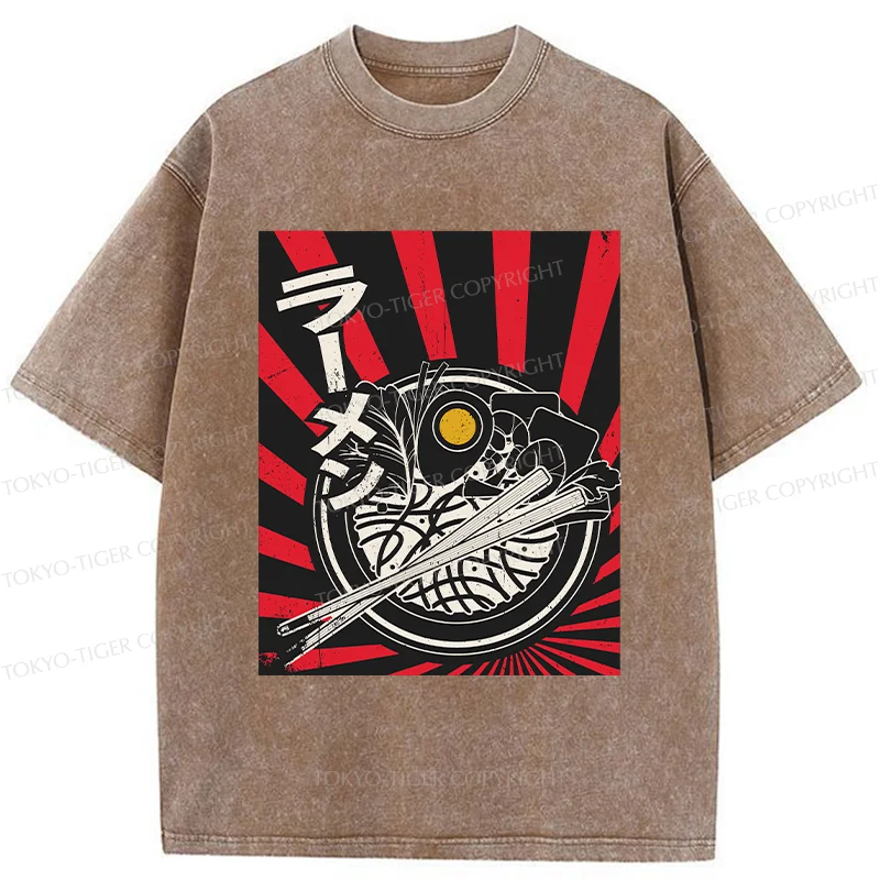 Tokyo-Tiger Vintage Ramen Poster Washed T-Shirt