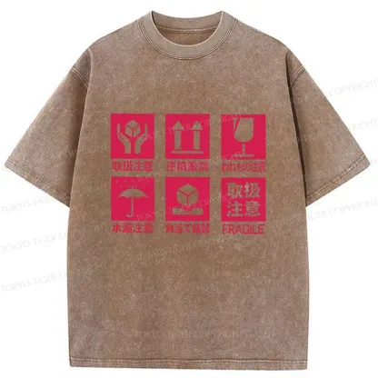 Tokyo-Tiger Japanese Item Labels Washed T-Shirt