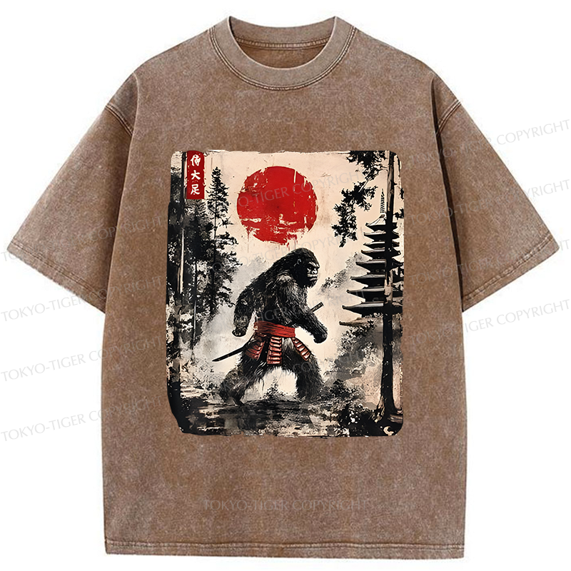 Tokyo-Tiger Japanese Samurai Bigfoot Washed T-Shirt