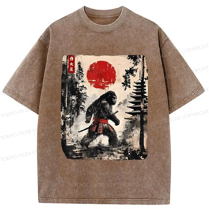 Tokyo-Tiger Japanese Samurai Bigfoot Washed T-Shirt