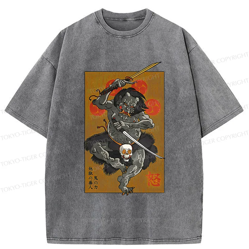 Tokyo-Tiger Japanese Yokai Hell Ghost Washed T-Shirt