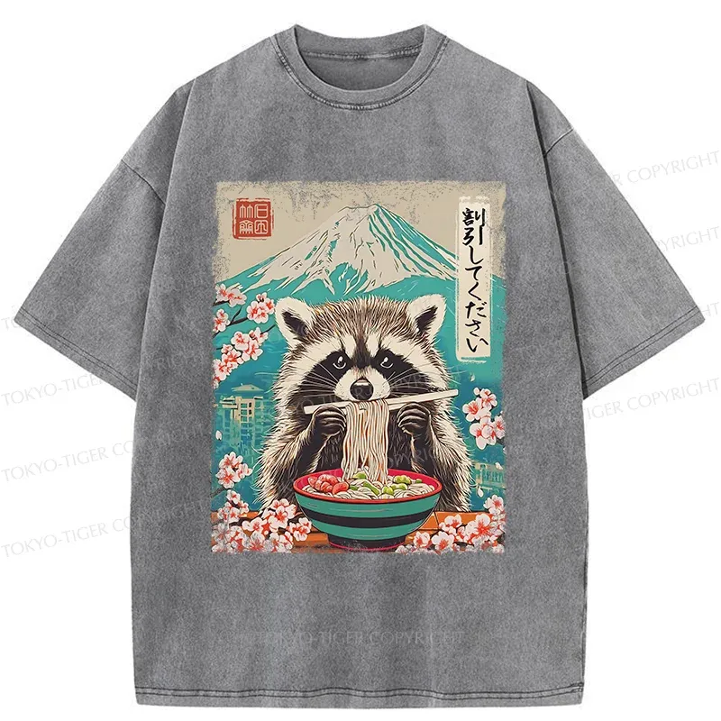 Tokyo-Tiger Please Give Raccoon A Discount Washed T-Shirt